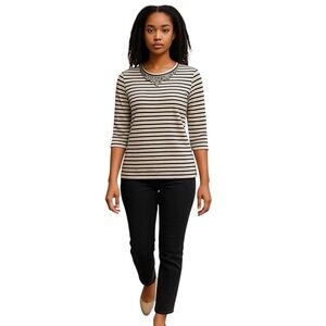 J. Crew Womens Size Medium Blue White Striped Necklace Tee Style 03924